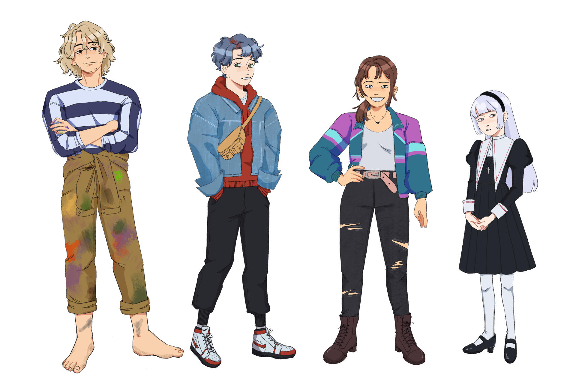 Character Designs for my Monster of the Week campaign. (left to right) Duck, D&#39;anjou, Holiday, Cicilia